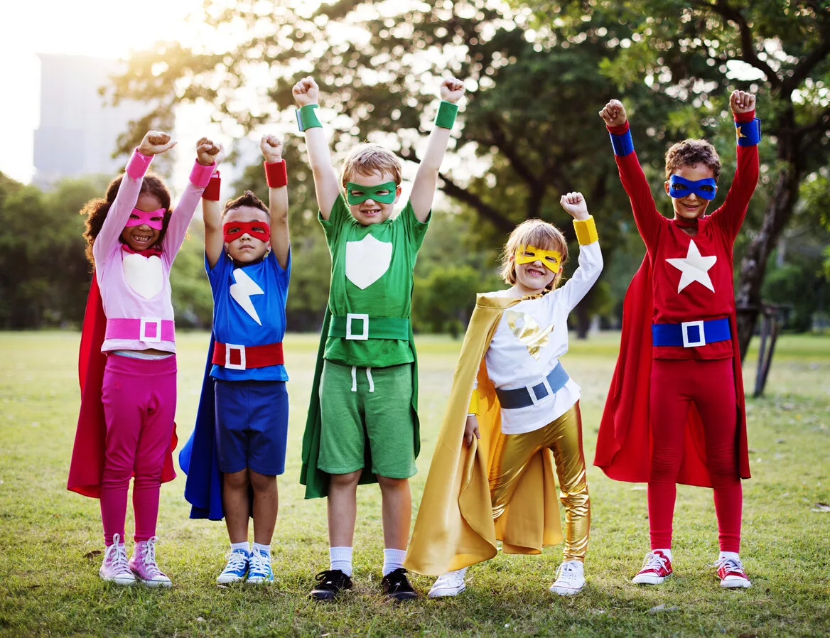 Superhero kids with superpowers